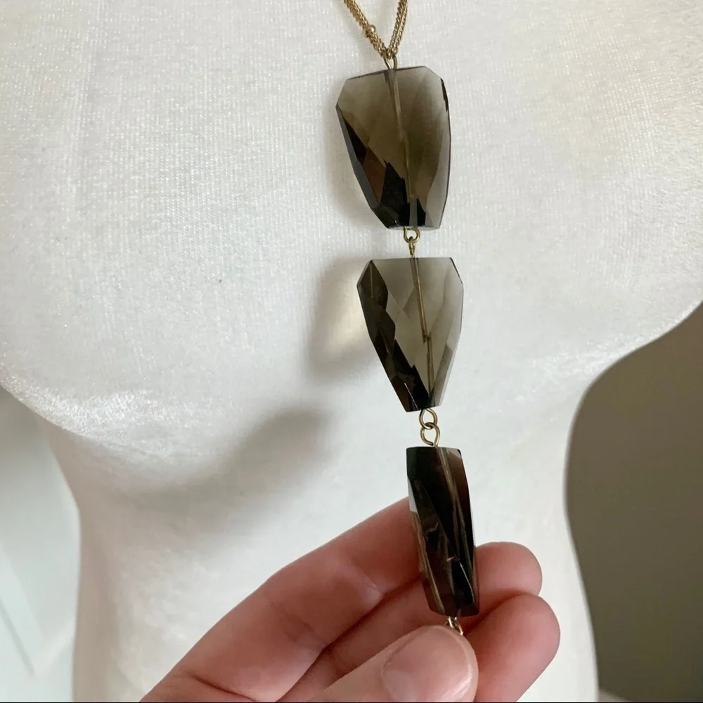 Gold and Grey Crystal & Tassel Statement Necklace
